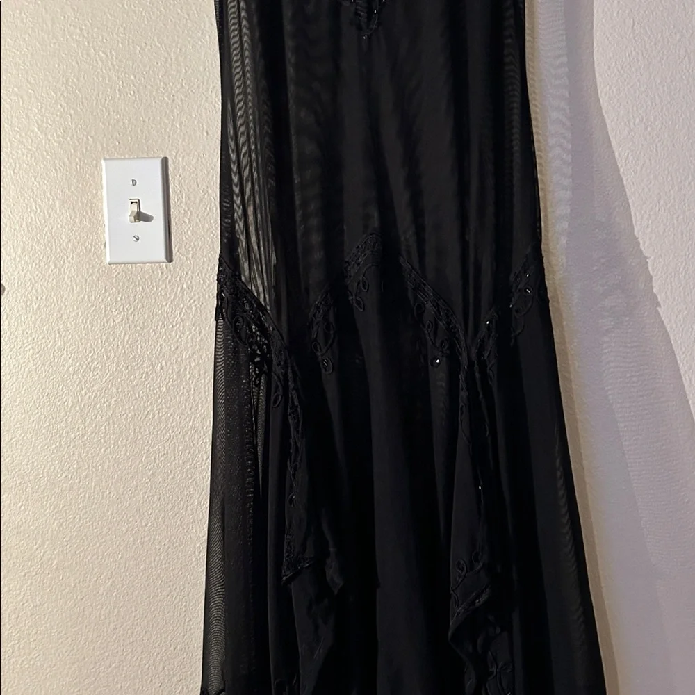 Elegant Black Sheer Dress with Lace Detail - Picture 3 of 16